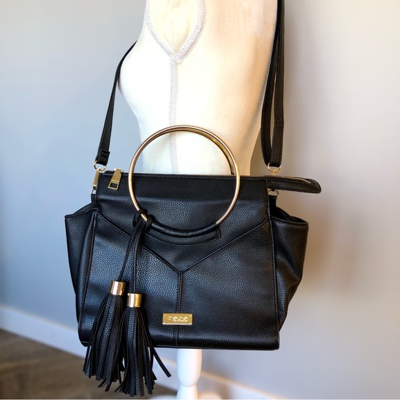 bebe Handbags - Bebe Black Vegan Leather Crossbody Purse Gold Details